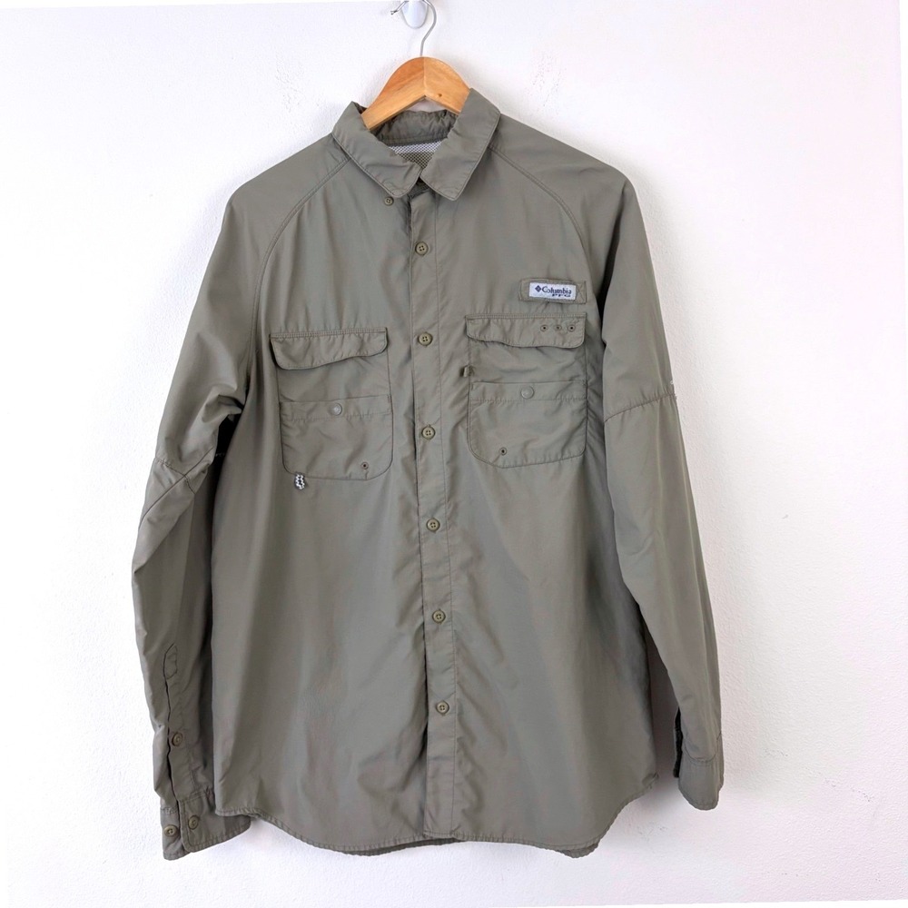 Gorpcore Columbia PFG Mens M Long Sleeve Fishing Shirt Vented Grey Sage